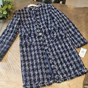 Navy and White Tweed Coat Size S DKNY NWT